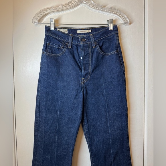 Levi’s Premium Women’s Ribcage Boot Dark Blue Wash Button Fly Blue Jeans Size 25 - Picture 7 of 14